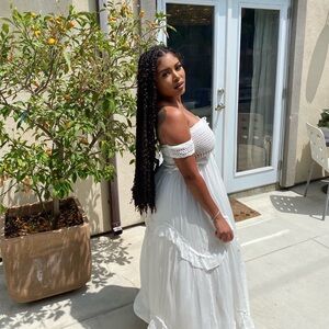 White Smocked Off-Shoulder Maxi Dress